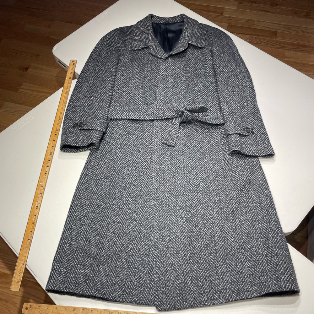 Haute Rive Gray Herringbone Belted Coat Raglan Sleeve Coat